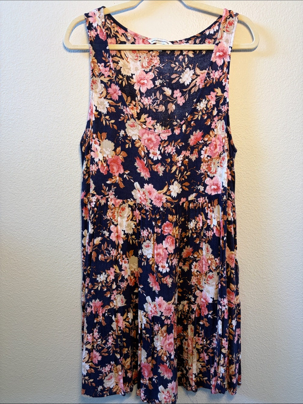 American Eagle Outfitters Navy Floral Sleeveless Mini Dress with Pink Flowers